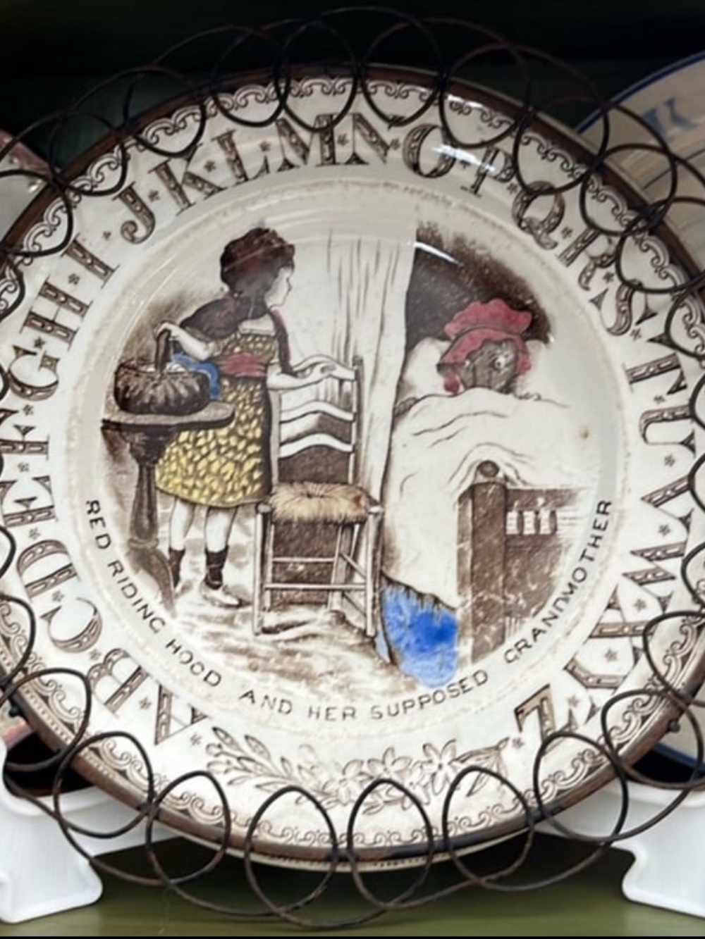 Antique 1890s Brownhills Pottery Red Riding Hood Alphabet Plate • Rare